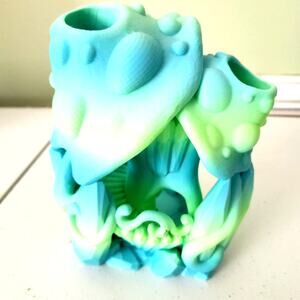 3D Print Neon Blue-Green Spiral Dice Tower Randomizer 8" Mushroom D&D RPG Board